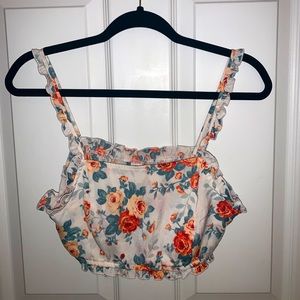 Cropped tank top floral print with ruffles